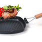 24cm Non-Stick Cast Iron Steak Frying Pan Folding Wooden Handle Fry Pan