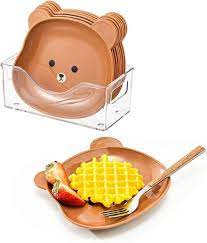 Mini Cute Cartoon Shape Bear Spit Bone Dish Creative Desktop Trash Tray Snack Food Residue Fruit Plate Kawaii Kitchen Tableware Pack of 8