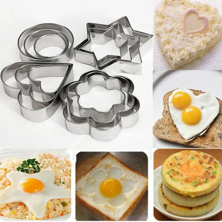 12pcs set Stainless Steel Cookie Biscuit DIY Mold Star Heart Round Flower Shape Cutter Baking Mould