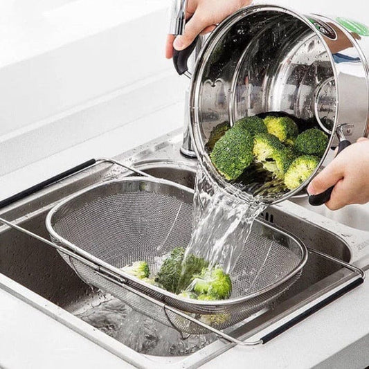 Stainless Steel Drain Basket, Micro Perforated Colander Strainer Basket, Over the Sink Fine Mesh Basket