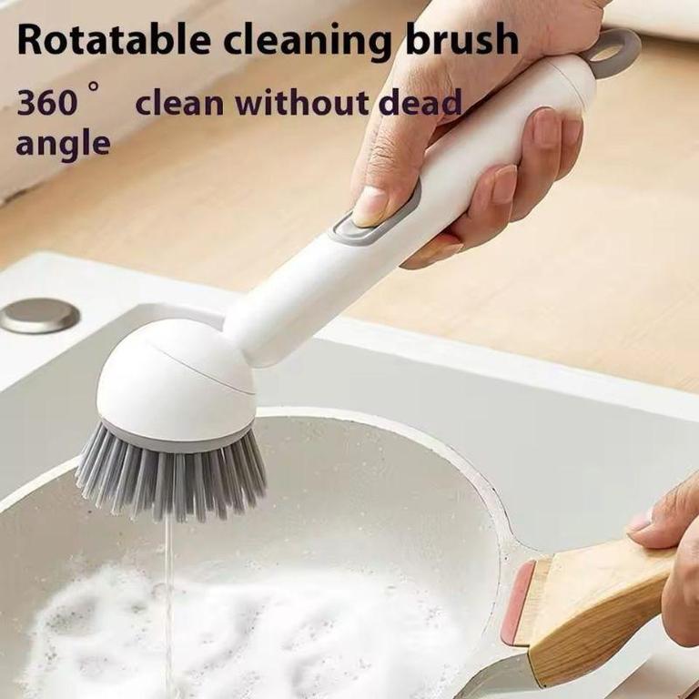 360° Rotating Kitchen Dish Brush with Soap Dispenser Clean Dishes with ...
