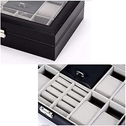 PU Leather Watch, Ring & Jewelry Organizer Lockable Storage Box