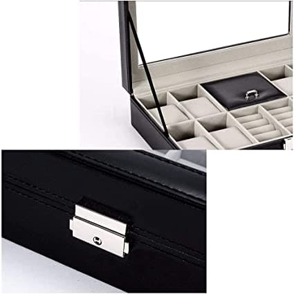 PU Leather Watch, Ring & Jewelry Organizer Lockable Storage Box