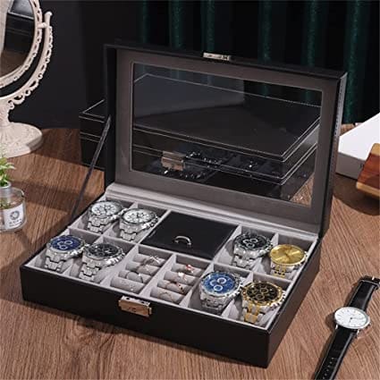 PU Leather Watch, Ring & Jewelry Organizer Lockable Storage Box