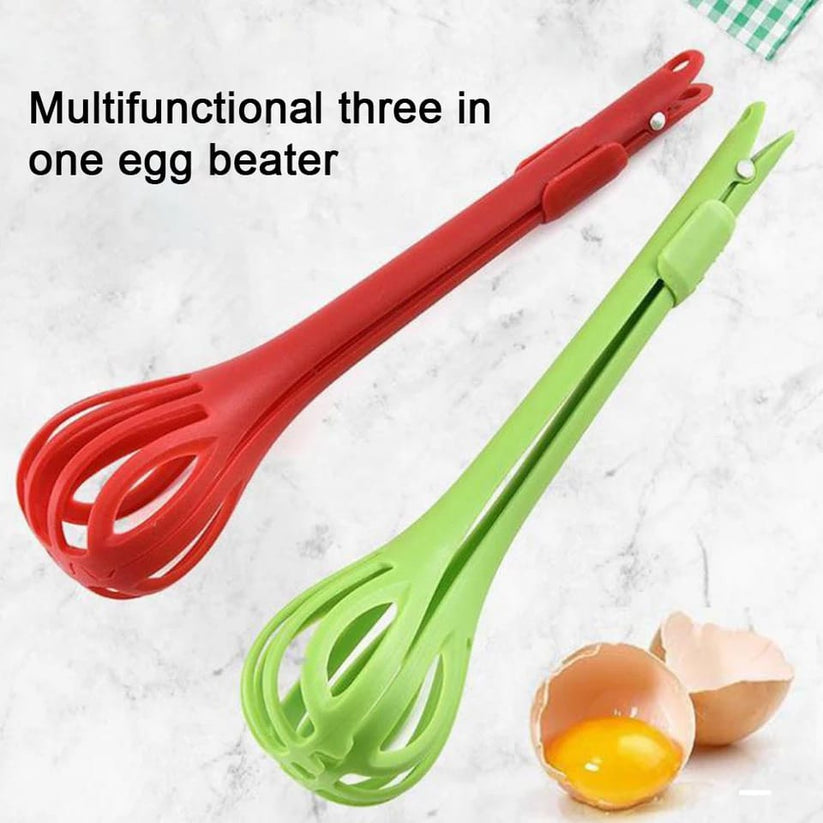 Multifunctional 3 in 1 Egg Beater Drinks Whisk Mixer Stirrer Nylon Noodle Tongs Pasta Spaghetti Tongs