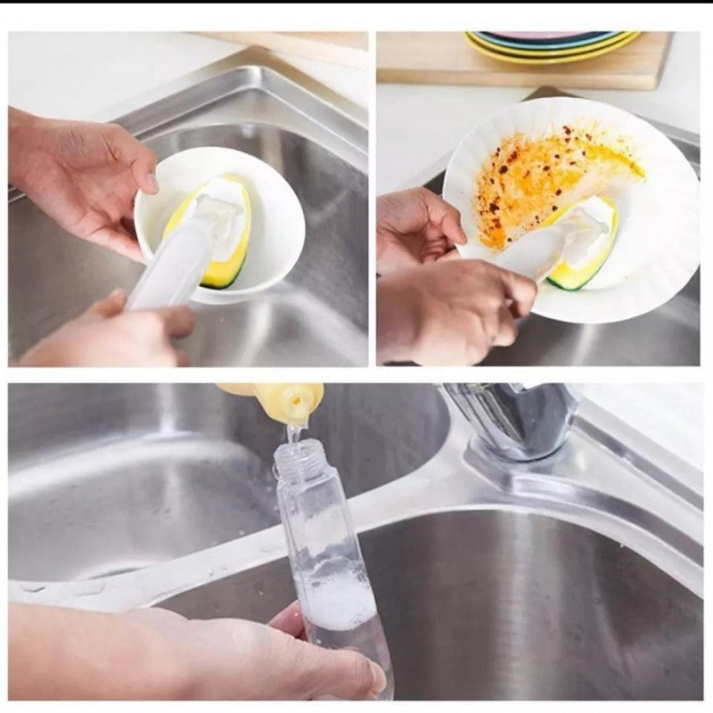 Dish Washing Tool Soap Dispenser Handle Practical Refillable Bowls Sponge Brush Cleaning Tools