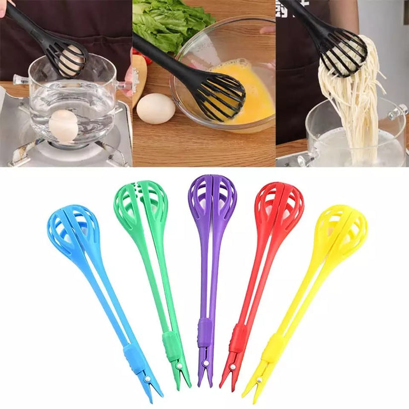 Multifunctional 3 in 1 Egg Beater Drinks Whisk Mixer Stirrer Nylon Noodle Tongs Pasta Spaghetti Tongs