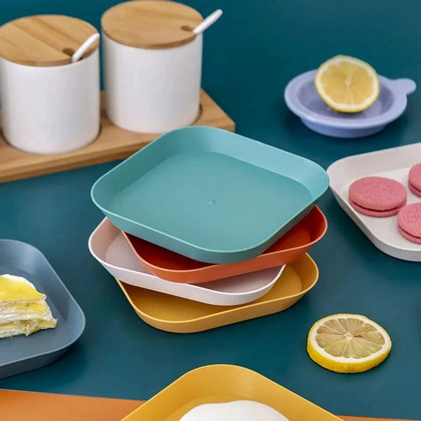 Square Serve Snack Plate Set With Plastic Holder