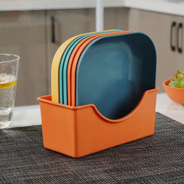 Square Serve Snack Plate Set With Plastic Holder