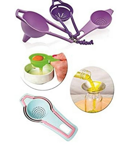 Pack of 3 Set - Egg Yolk Separator, Tea Strainer and Funnel 3 in 1 Multi function Set