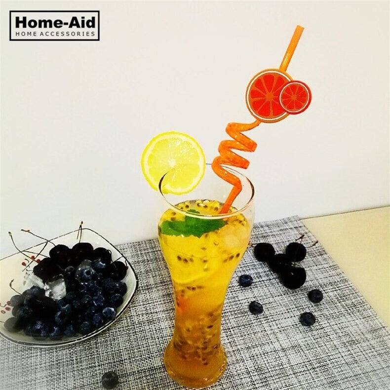 4 pcs Colorful Cartoon Art Drinking Plastic Fruit Straws For Kids & Wedding Party Birthday